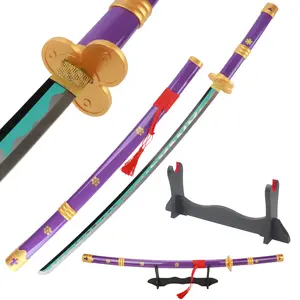 ELERVINO Real Roronoa Zoro Cosplay Sword Yama Enma 41 inches with Wooden Holder Stand Display Anime Fans for Halloween Role Playing Props Cosplay Collection Decoration Christmas Gift Birthday New Year