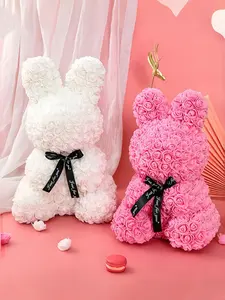 Everlasting Flower Rabbit with Foam Roses, Cute Rabbit Holiday Gift for Girls, Creative Birthday Gift for Women