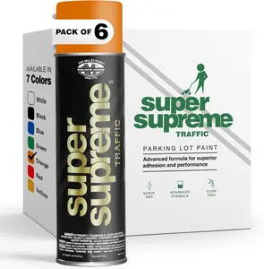 Fox Valley Super Supreme Traffic Marking Paint – 18 oz (6-Pack) Orange, Fast-Drying, Long Lasting, Durable & Weather-Resistant - Marking Paint for Roads, Parking Lots, Sidewalks & Factory Floors, Orange