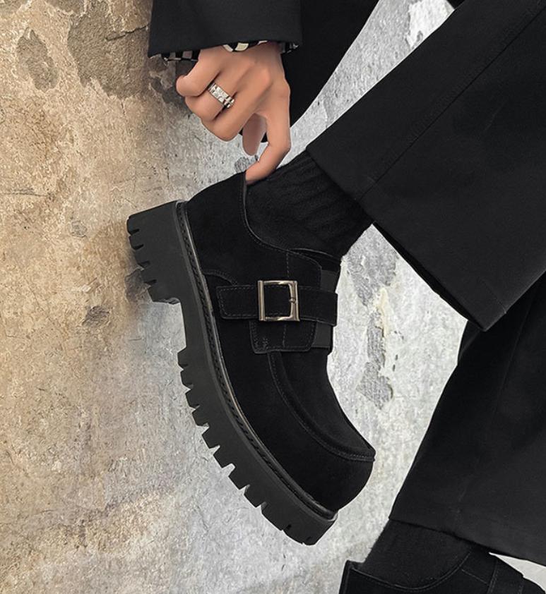 Men's Retro Platform Moccasins Simple Buckle Flattering Silhouette Street Fashion