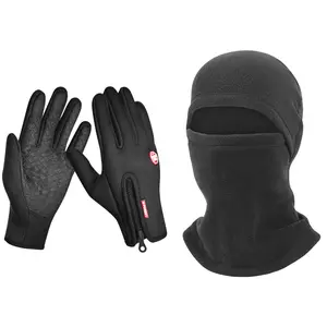 2Pcs Winter Beanie Hat Anti-Slip Touch Screen Mittens Set Thermal Ski Mask Cap Unisex for Womens Mens