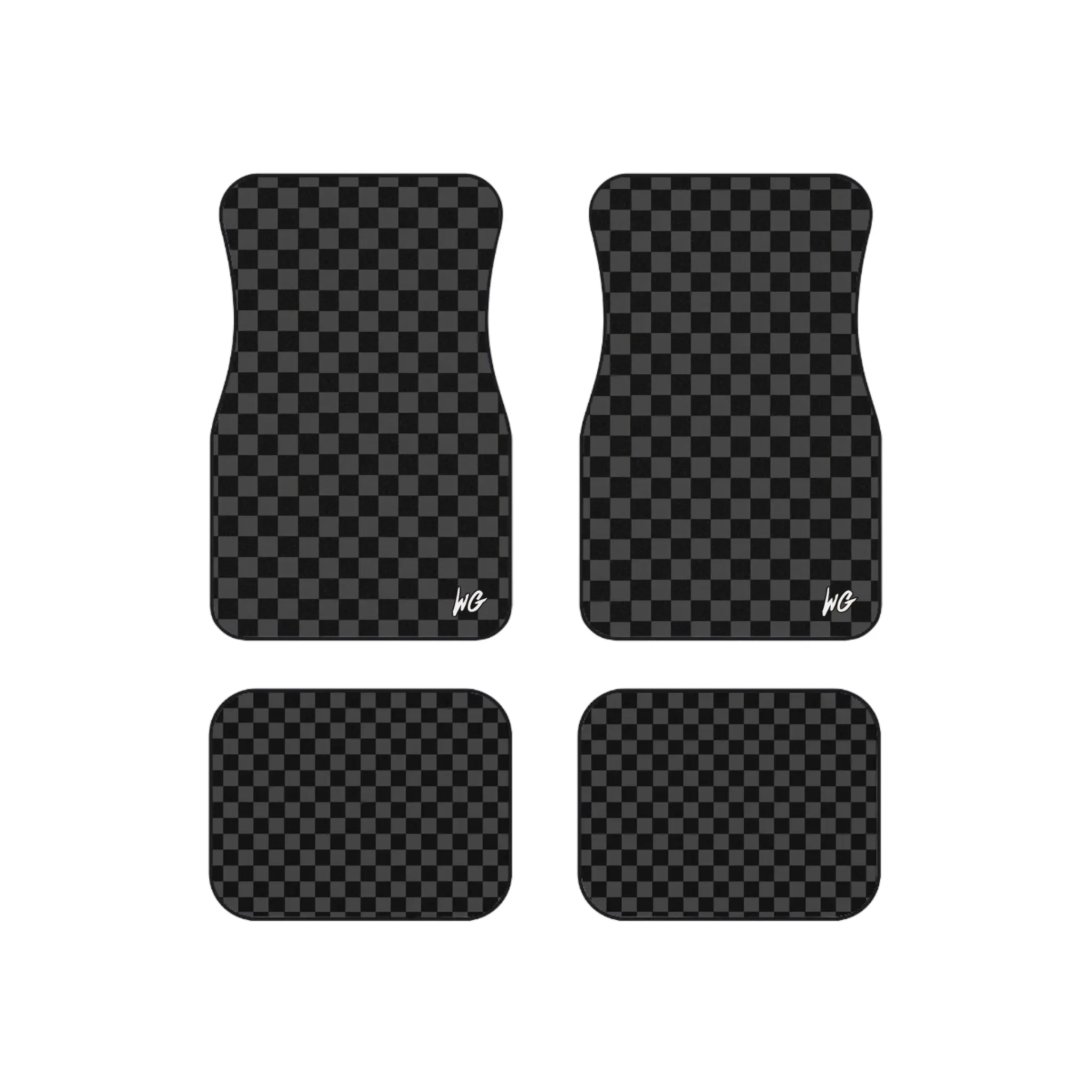 Checkered Black Car Floor Mats (Set of 4) — Non-Slip Universal Auto Carpets