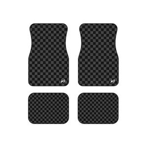 Checkered Black Car Floor Mats (Set of 4) — Non-Slip Universal Auto Carpets