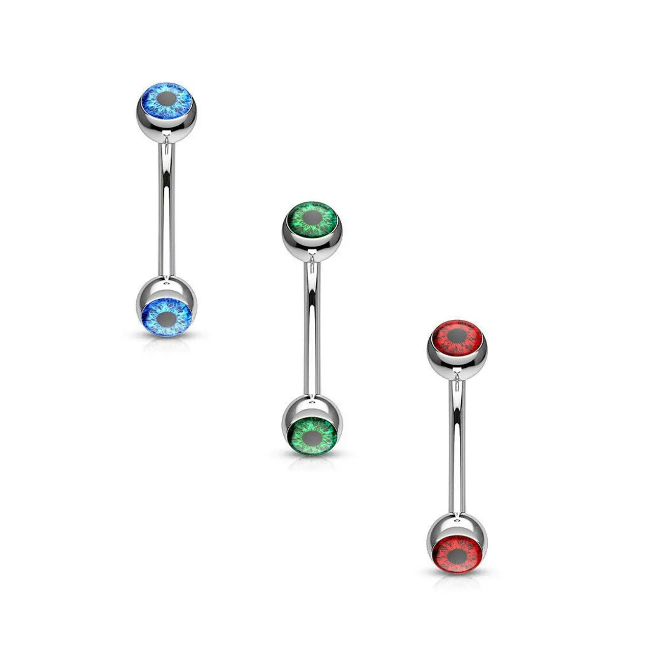 Eyeball Inlaid Surgical Steel Curved Barbell for Eyebrow and More 16ga - Sold Each