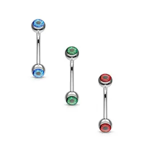 Eyeball Inlaid Surgical Steel Curved Barbell for Eyebrow and More 16ga - Sold Each
