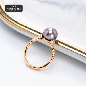 ANGEPERLE S925 Silver Freshwater Edison Purple Pearl Ring 8-9mm TSJ767