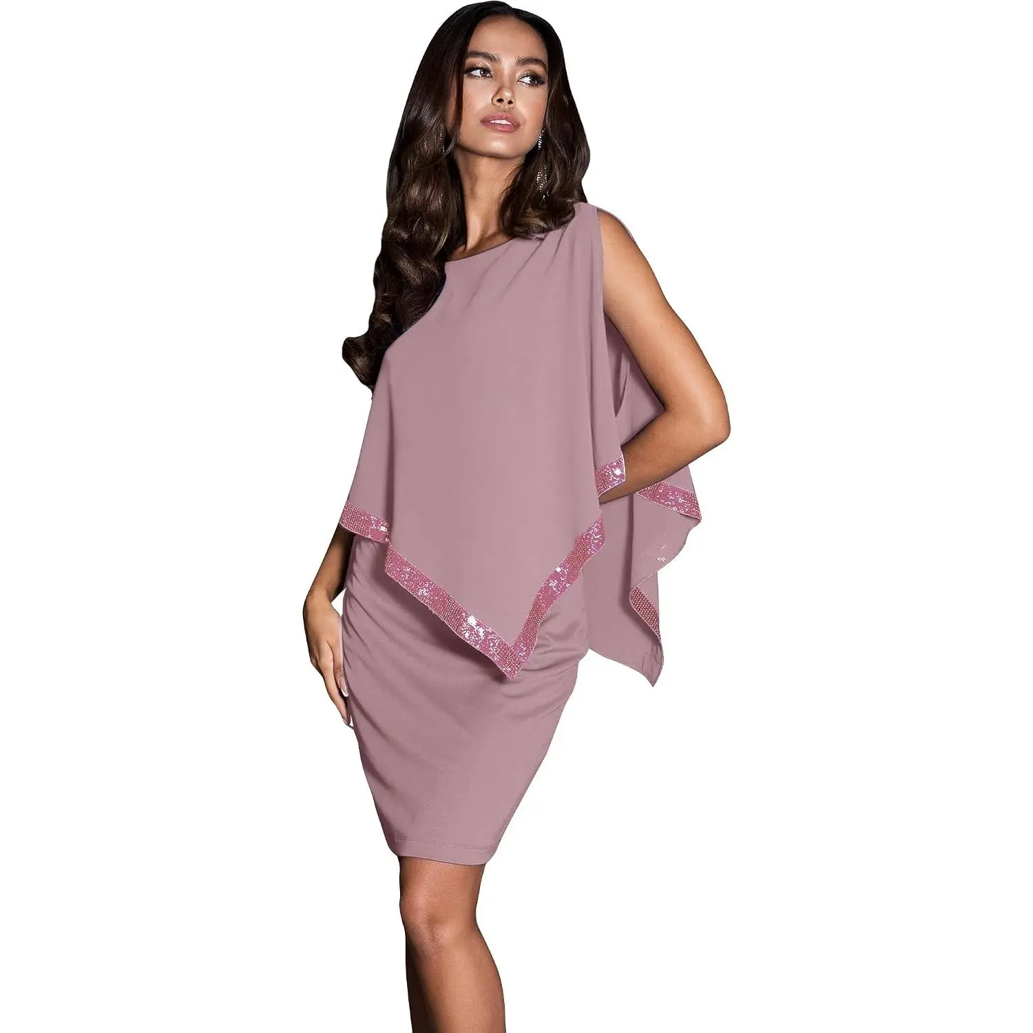 Womens Dressy Cape Classy Modest Bridesmaid Wedding Mini Midi Dress