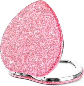 Compact Folding Heart Mirror S Shaped Magnifying Mini Vanity Mirror Portable Travel Mirror for Purse Double Sided Cute Glitter Cosmetic Mirror for Women Home Office Valentine's Day