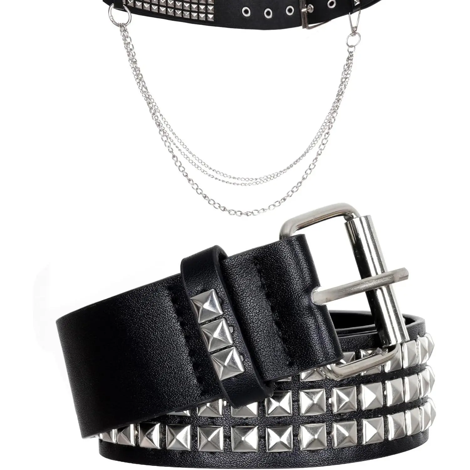 Studded Punk Belt with Chain Metal Punk Rock Rivets Belts for Women Men Pyramid Studded Gothic Belt Punk Leather Belts