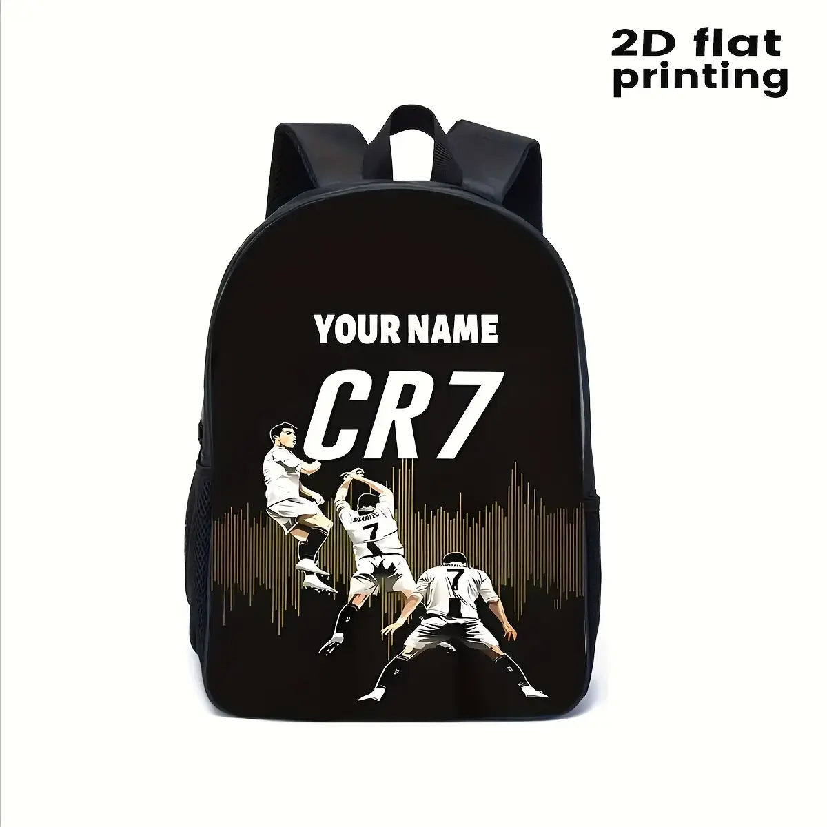 CR7 Football Star Customizable Backpack - Personalized Text/Name, Large Capacity Travel Backpack with Adjustable Straps, Durable Black & Golden Design for School, Sports, Camping, Travel, for Teenager
