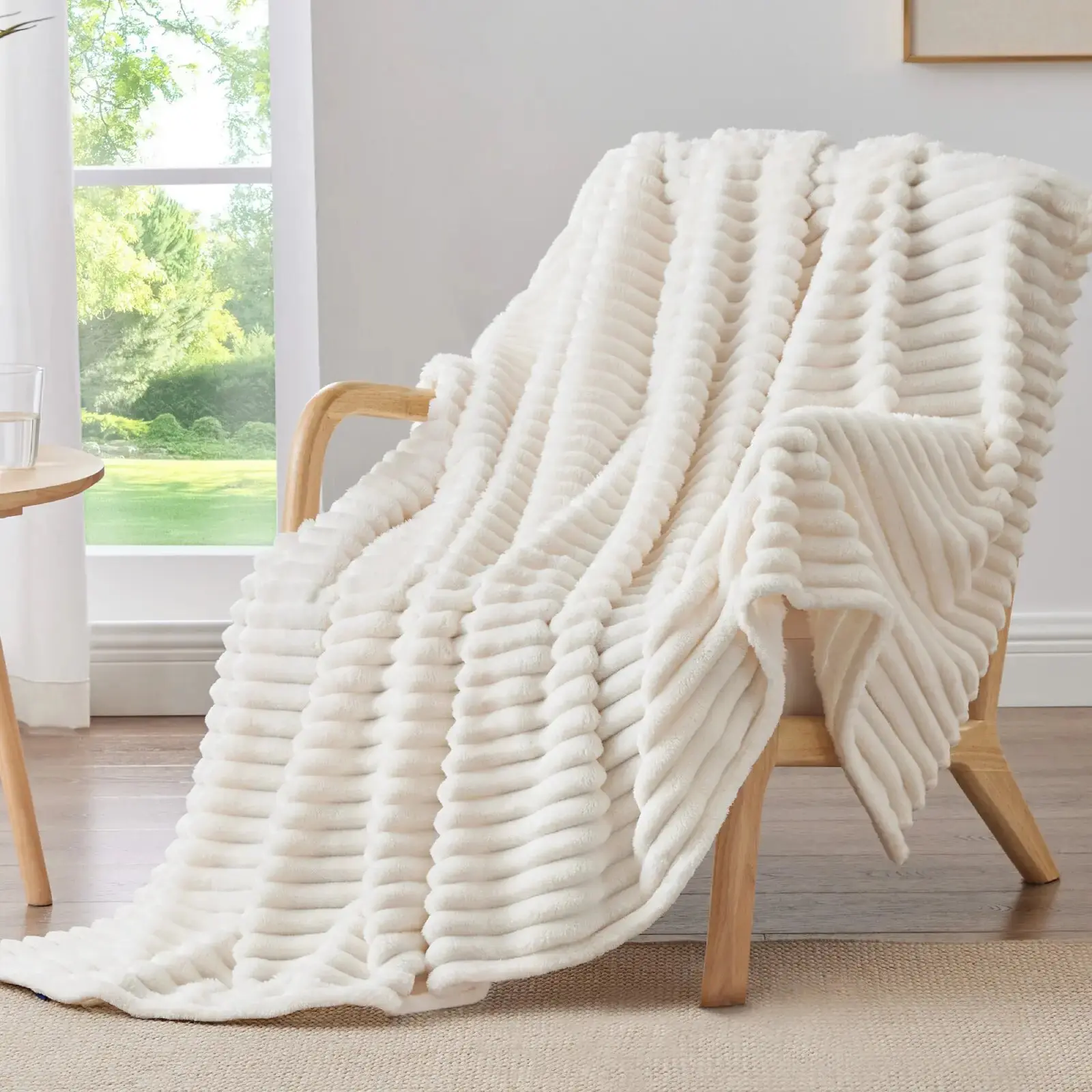 Soft and comfortable blanket, fluffy throw with 3D striped texture, suitable for sofa, bed, living room, and home decor; ideal for all seasons, great decorative appeal, perfect for gifting.