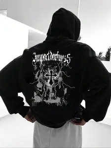 New Men's Lightning Cross Graphic Print Hoodie, Casual Loose-Fit Long Sleeve Pullover with Pocket, Fashionable Spring & Fall Wear, Casual Loose Sweatshirt