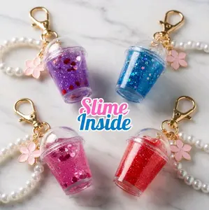 Cute Glitter Slime Keychains Squishy Dome Charms with Colorful Glitter Inside Perfect for Accessories