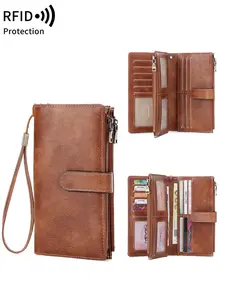 Ladies' Double Fold Long Wallet, RFID Anti-Theft Brush, Dual Zipper Compartment Design, Multiple Card And Coin Slots, Large Storage Capacity, With Detachable Wrist Strap, Fashionable And Practical, Credit Card Wallet, Daily Essential