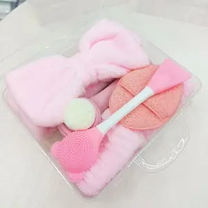All-in-One Skincare Accessory Set with Bow Headband Wristbands Facial Cleanser Brush Finger Makeup Remover Pad Double-Sided Silicone Mask Spatula Complete Self-Care Kit for Flawless Skincare Routines Lymphatic Contour Face Sculpting