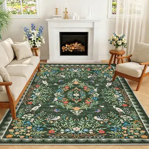 Vintage Floral Print Rug Soft Non-slip Large Size, Oriental Floral Design Washable Non-shedding Foldable for Bedrooms Restaurants Offices and Farmhouses carpet