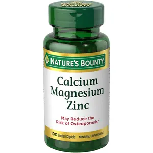 Calcium Magnesium & Zinc Caplets, Immune & Bone Health, Daily Supplement, 1000mg Calcium, 400mg Magnesium, 600 IU Vitamin D, Gluten Free, 100 Caplets