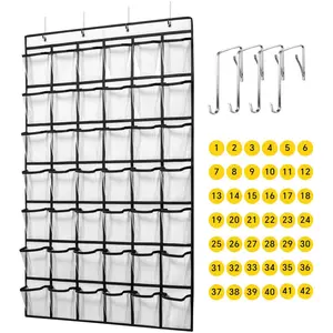 42 Pocket Classroom Pocket Chart, Clear Organizer Pouch for Cell Phones Calculators, Includes Hooks & Number Stickers