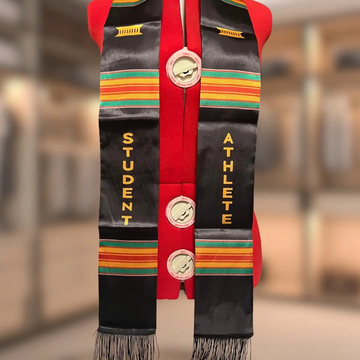 Student Athlete satin kente cloth sublimated design graduation stole/ sash.