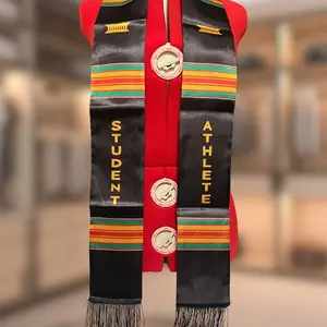 Student Athlete satin kente cloth sublimated design graduation stole/ sash.