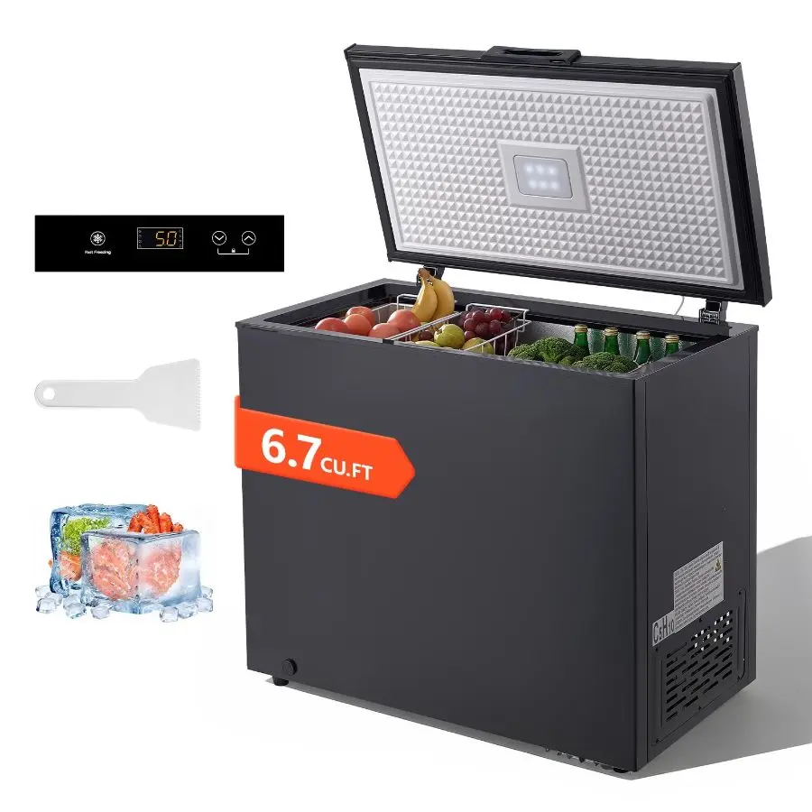 【DealsForYouDays】VEVOR Chest Freezer, 6.7 Cu. ft Compact Deep Freezer, Free Standing Top Open Door Chest Freezers with 2 Removable Baskets Adjustable Thermostat - Energy Saving, Low Noise Garage Ready, Black