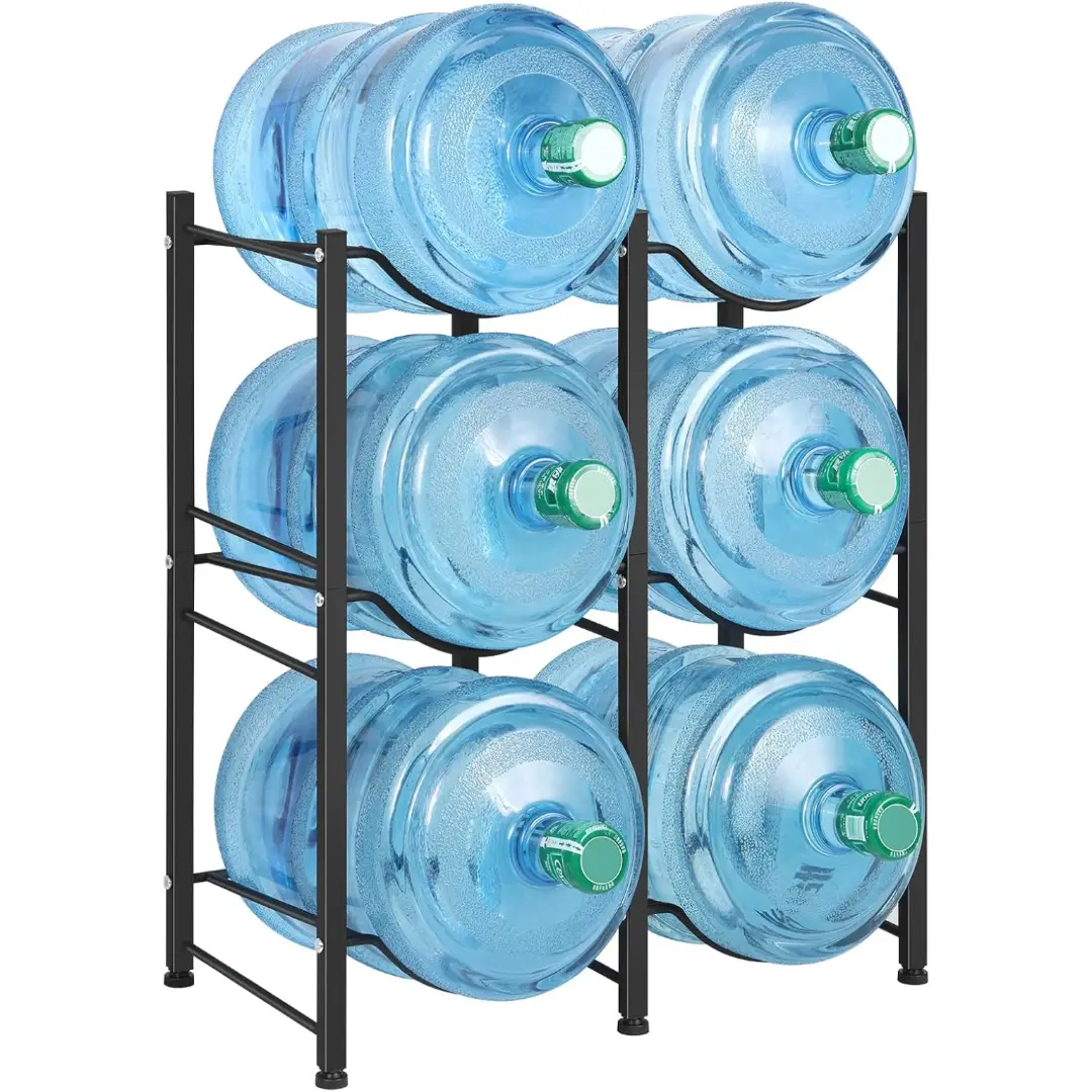 5 Gallon Water Bottle Holder, 3 Tiers Black Double Row Heavy Duty Water Cooler Jug Rack, Water Rack with 6 Slots for Home Kitchen