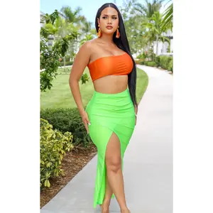 Summer Thing Slit Midi Skirt Neon Green