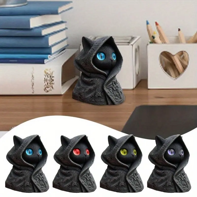 Mysterious Hooded Cat Figurine, Gothic Cat Statue, Decorative Sculpture, Unique Home Decoration, Artistic Collectible