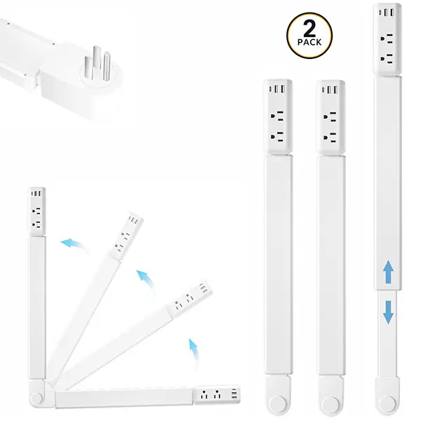 2PCS Outlet Extender Stick with USB-A & USB-C, 2 AC Outlets, Adjustable 22"-34" Plug Extender, 180° Rotating Wall Outlet Extender for Hard-to-Reach Outlets Behind Sofa, Bed, Desk, Nightstand