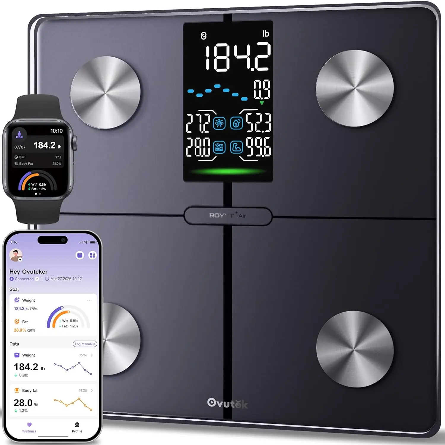 Smart Digital Scale Body Weight BMI Fat Percentage 13 Body Composition Monitor High Accuracy Bathroom Weight Scale Large Display Health Analyzer with Muscle Mass Fitness App Sync Home Gym Fitness Essentials