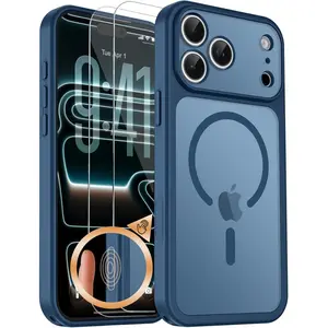 Magnetic Case for iPhone 17 Pro, 16 Pro Max & 15 Plus with Camera Control Button, MagSafe Compatible, Slim Shockproof Translucent Matte Protective Cover Includes 2 Tempered Glass Screen Protectors