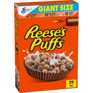 REESE’S PUFFS Chocolatey Peanut Butter Cereal, Kid Breakfast Cereal, Giant Size, 29 oz