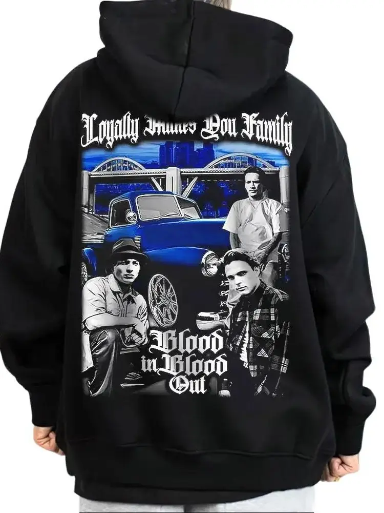 Blood In Blood out Family Movie Digital Print Pullover Hoodie Streetwear Sweatshirt, Chicanos Cholo Mexican Style Casual Outfits for Outdoor