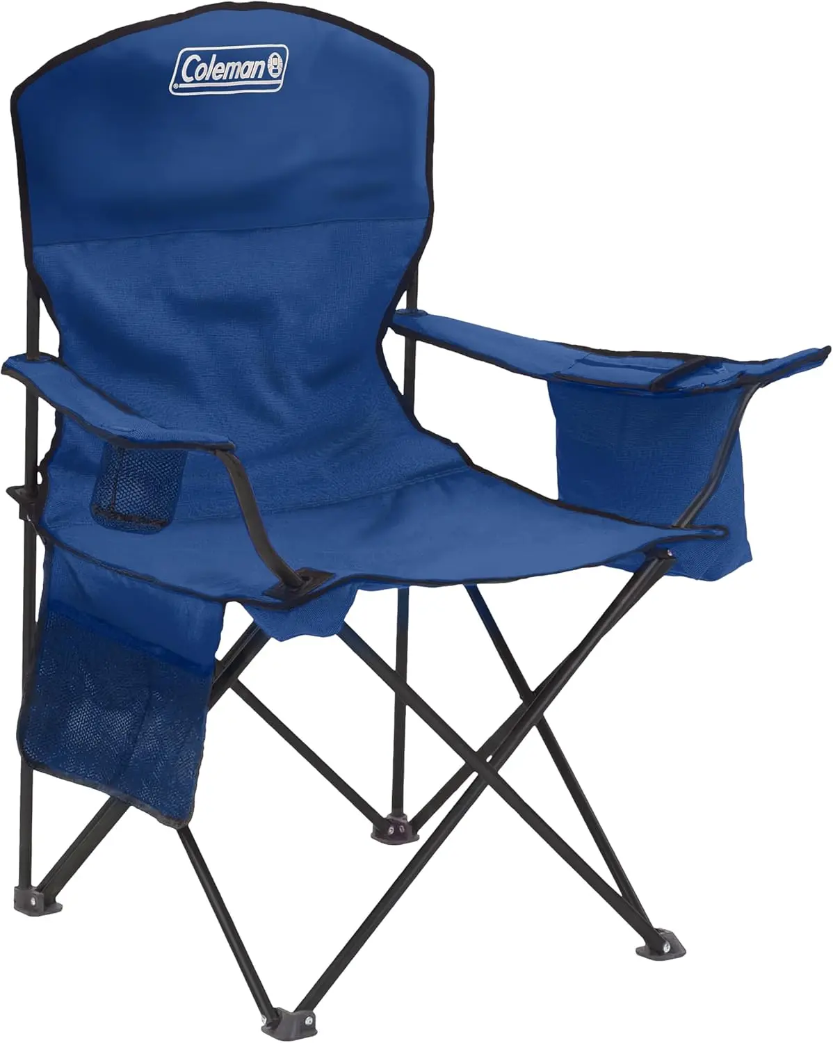 Coleman Collapsible Camping Chair with Cooler Pocket, Polyester Cushioned Seat, Wide 24-inch Seating for Camping & Beach Activities, 325 lbs Weight Capacity