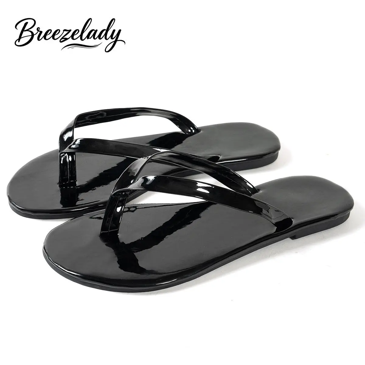 Women's Elegant Minimalist Patent Flip Flops - Flat Jelly Thong Sandals with Non-Slip, Lightweight, Waterproof Sole for Beach, Summer, Elegant Minimalist Sandals, Classic, Sandals Women