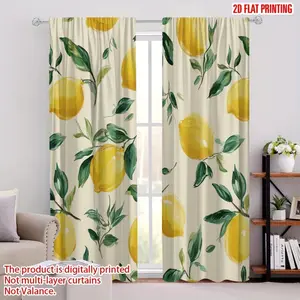 2-piece lemon printed curtains - modern farmhouse style, translucent curtains with lemon and leaf patterns, machine washable polyester fabric, suitable for bedrooms, living rooms, kitchens - all season decoration, lemon decoration