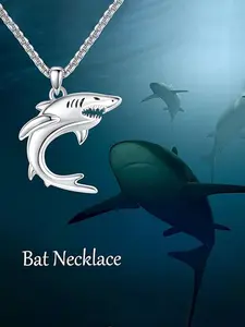 S925 Sterling Silver Shark Pendant Necklace, Unisex Jewelry Gift Box Included, All Season Wear, Holiday Style, No Choking Hazard