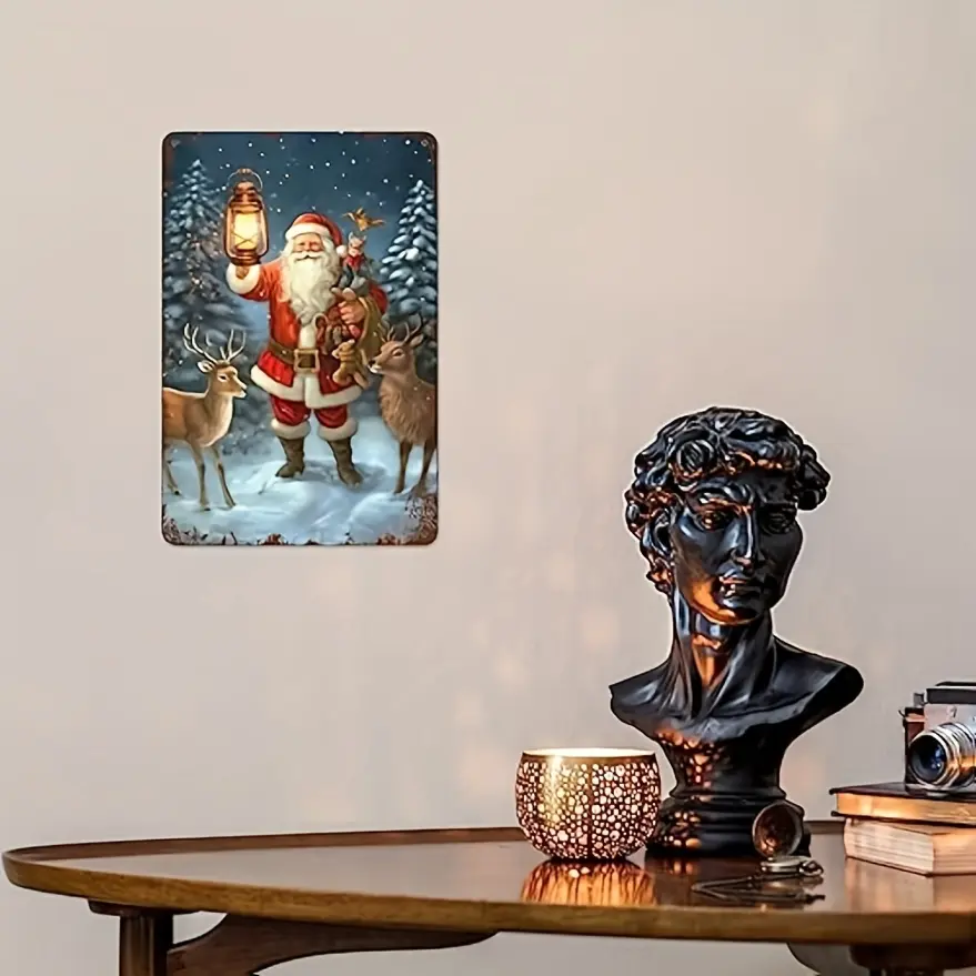 1count Merry Christmas Metal Tin Sign, Vintage Santa Claus Wall Decor, Holiday Seasonal Decoration, For Home Office Bar Shop, Christmas Decor, Halloween Room Decor Gothic, 8 X 12 Inch