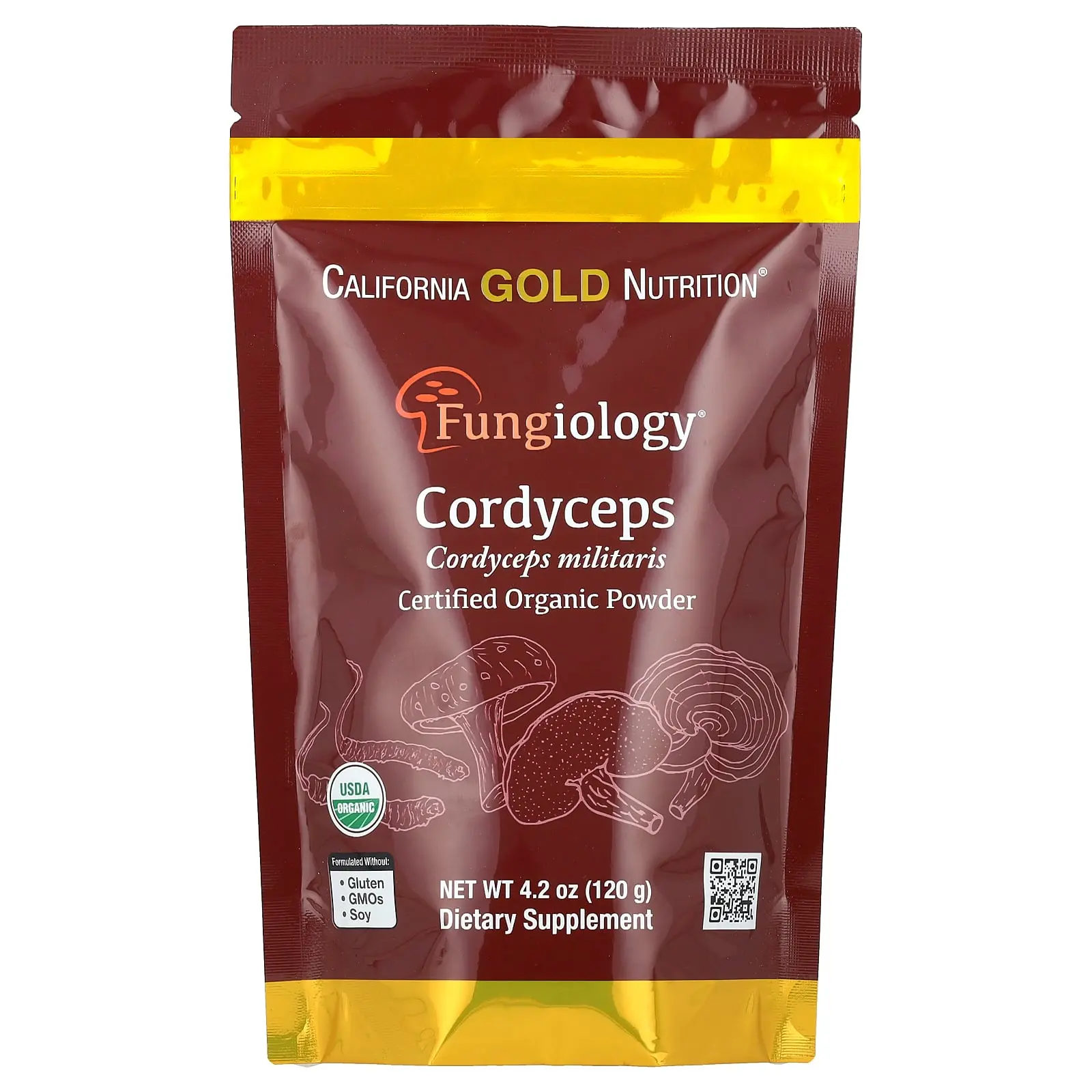 California Gold Nutrition Fungiology®, Certified Organic Cordyceps Militaris Powder, 4.2 oz (120 g)