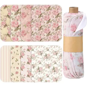 24 Packs  Retro Paper Towels Rolls Kitchen Towels Bulk Washable Paperless Cloth  Hand Napkins with Cardboard Napkins for Kitchen Bathroom, 9.8x11.8in(  Rose Style)