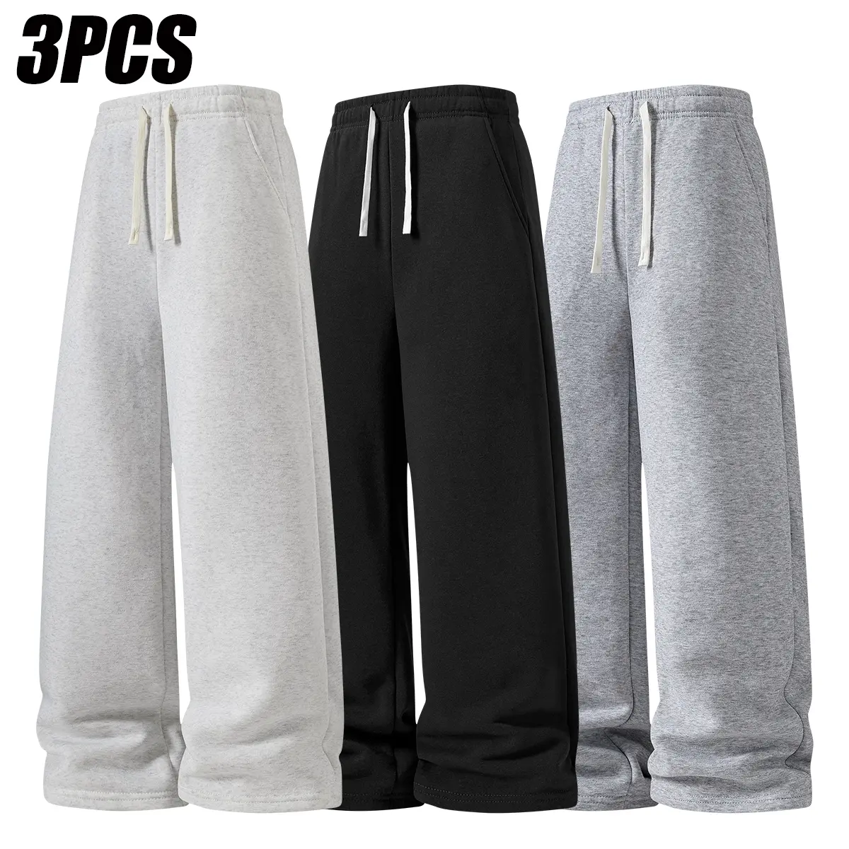 Women’s 3‑Pack low‑rise boyfriend‑fit barrel straight‑leg baggy sweatpants, trendy casual streetwear athletic pants, drawstring waist with back pockets, minimalist basic bottoms for fall outfits & everyday OOTD