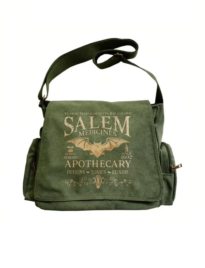 Messenger Bag Valentine'S Day Large Capacity Flap Retro Tote Crossbody Messenger Available in Bat Pattern And Text Design Suitable for Daily Travel