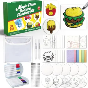 58-Piece Magic Puffy Paint Set: Creates 3D Foam Texture! Includes 32 Pre-Printed Canvases & 12 Markers. Complete DIY Art Kit for Kids 3-8, A Fun & Sensory Creative Gift