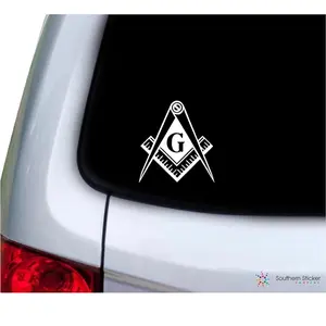 Freemason Masonic Lodge Symbol 3.9x4.2 inches Size Laptop car Window Truck - Made and Shipped in USA (White) Vinyl Decal