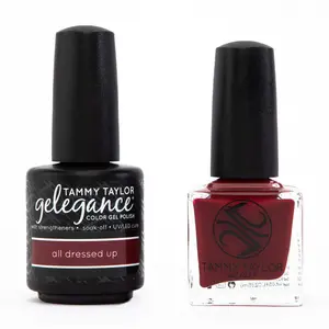Tammy Taylor Gelegance Color Gel Polish & Nail Lacquer Set - All Dressed Up Red Burgundy Shimmer Formula - High Pigment Full Coverage Long Lasting
