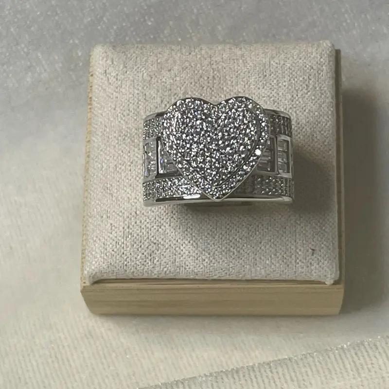 .925 Sterling Silver baguette zirconia heart  ring size 6