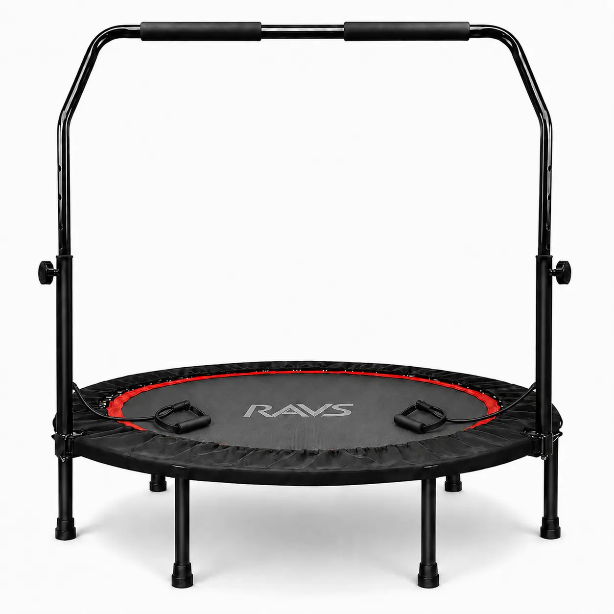 RAVS 40" Foldable Mini Trampoline for Adults (350LBS Capacity) with Bungees, Sturdy Steel Frame, 5-Level Height-Adjustable Handrail, Easy Assembly for Indoor Outdoor Trampoline Workout, 40 In