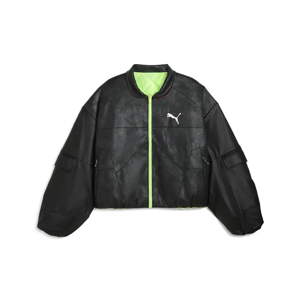 PUMA Mens Pleather Jacket Athletic Outerwear Casual Full Zip - Black