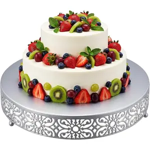 Wenqik 16 Inch Cake Stand, Metal Round Cake Stands Set with Modern Design Silver Dessert Display Cupcake Stands Plates Fruit Serving Tray for Wedding Brith