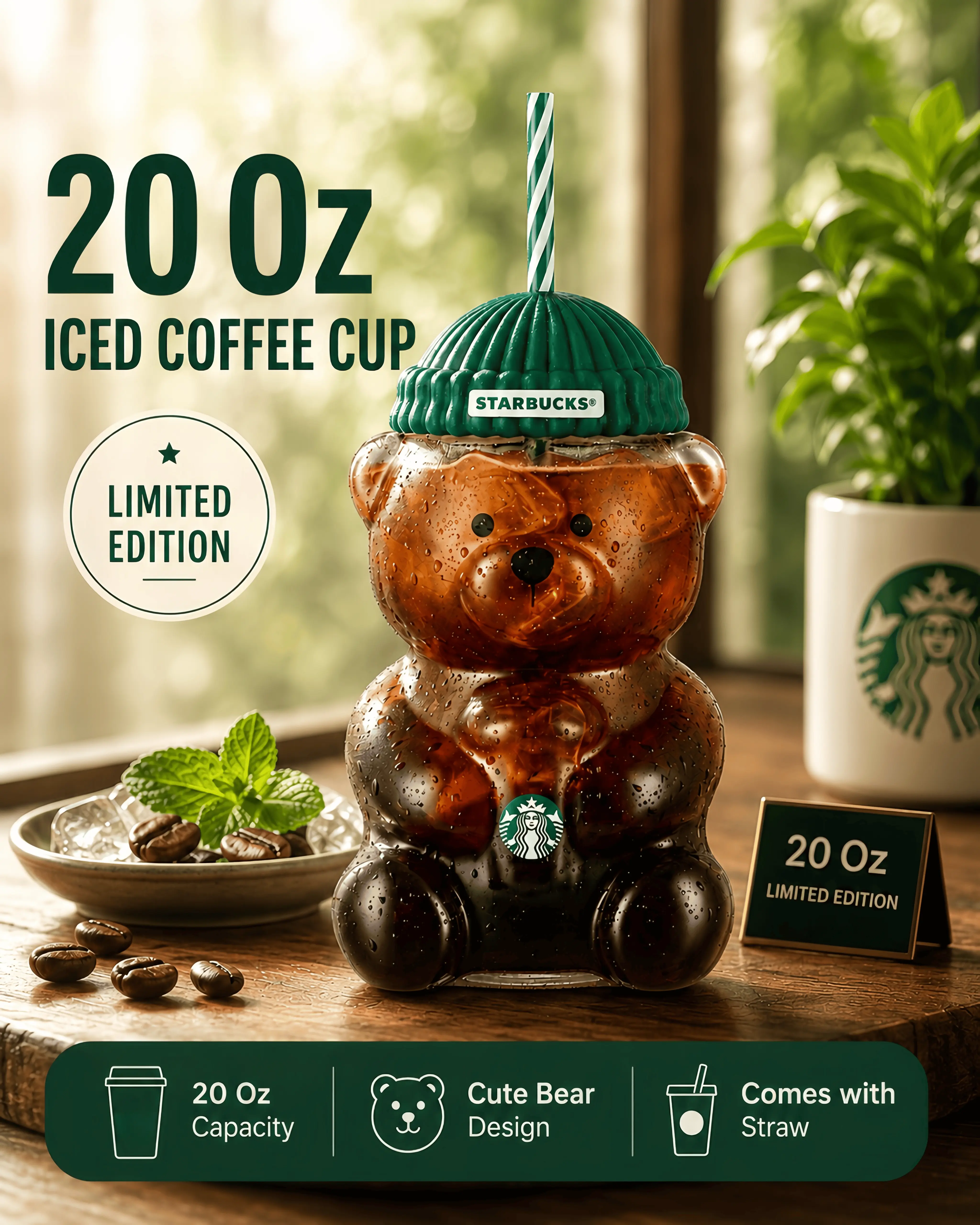 2026 Starbucks Barista Bear Cup Limited Edition Glass Cup Xmas gift 590ml Kitchenware 2026 Starbucks Barista Bear Cup Limited Edition Glass Cup Xmas gift 590ml Kitchenware